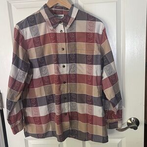 Alfred Dunner Floral Plaid Shirt - Mauve & Tan Sz 16W petite